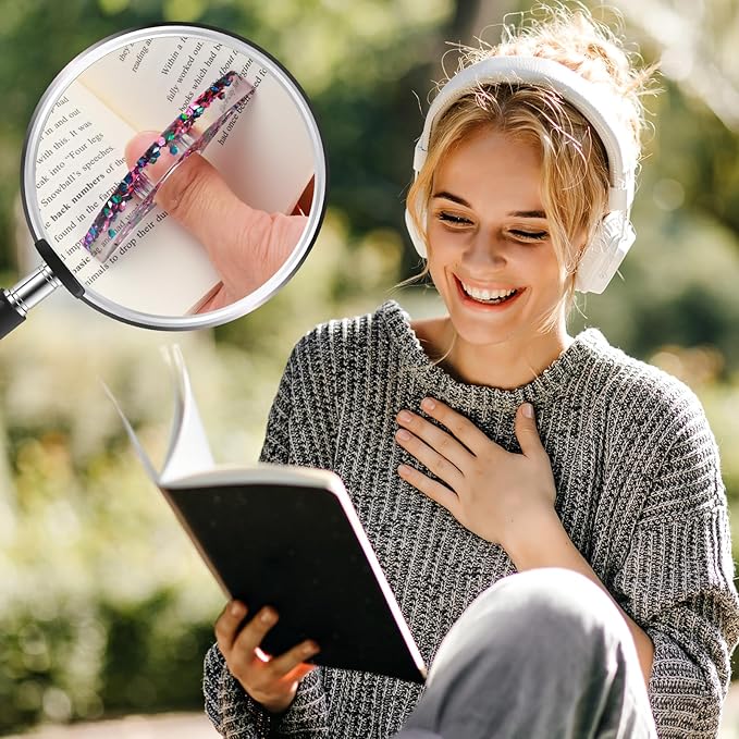 Rhinestones Book Page Holder, Glitter Crystal Thumb Book Holder, Sector Resin Book Opener Handmade Thumb Bookmarks Reading Accessories for Birthday Party Wedding Gifts(Purple Green+Pink Blue)