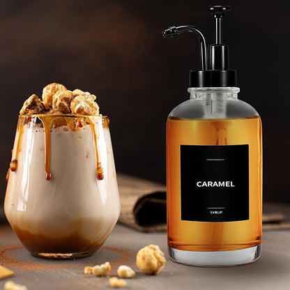 Coffee Syrup Labels for Bottles, Syrup Dispensers - 2.5" x 2.5" Waterproof & Durable PVC Stickers - Modern Coffee Bar Essentials for Home, Kitchen, Beverage Station - Minimalist Black, 22pcs