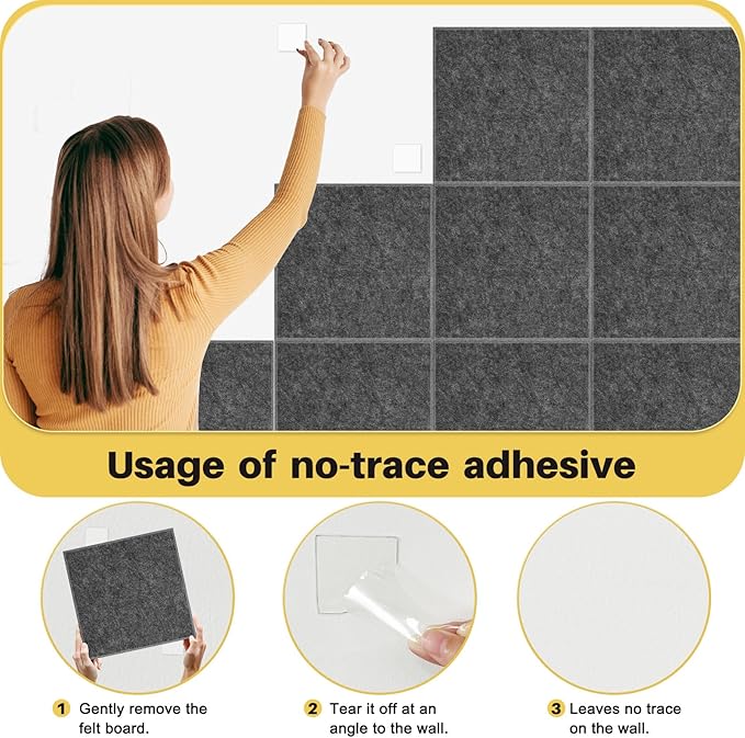 DOLLAR BOSS Large Cork Bulletin Board, 48"x36" Cork Board Wall Tiles 12 Packs 1/2" Thick Corkboards for Walls Self Adhesive Acoustic Panels Soundproof Pin Board with 60 Pushpins, Dark Grey