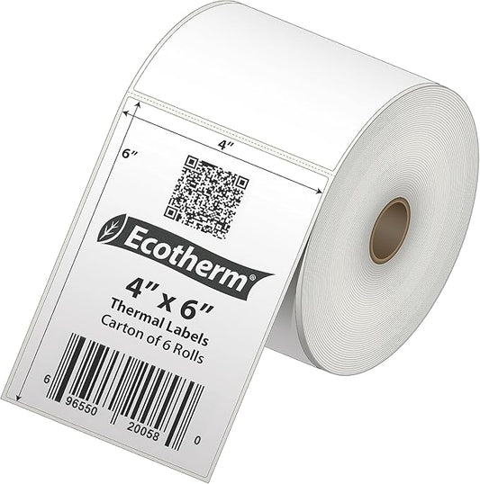 4" x 6" Thermal Labels | 6 Rolls | 2850 Labels | fits Zebra, Munbyn, Rollo, Godex, Arkscan, iDPRT, Offnova Thermal Label Printers and More | Blank White Adhesive Stickers by Ecotherm