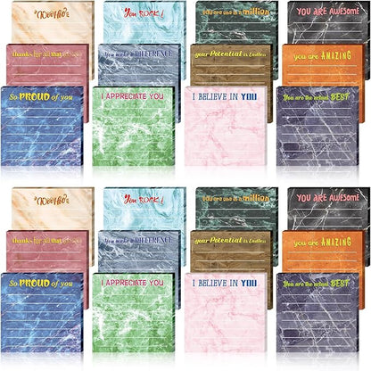 Yinder 24 Pcs Inspirational Sticky Notes with Lines Cute Motivational Sticky Notes Pad Employee Appreciation Gifts Bulk for Teacher Nurse Coworkers Office Supplies 3 x 3''(Marble Color,Appreciation)
