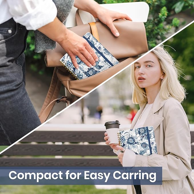 Lined Spiral Journal Notebook for Women, A5 College Ruled Journals for Writing, Hardcover Notebooks for Work, Note taking and Office School Supplies,140 Pages - Blue Floral