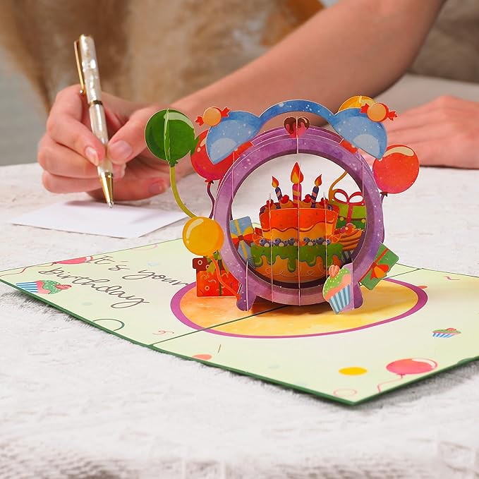 Paper Love 3D Pop Up Birthday Card, Time to Party, For Adults and Kids - 5"x7" Cover - Includes Envelope and Note Tag