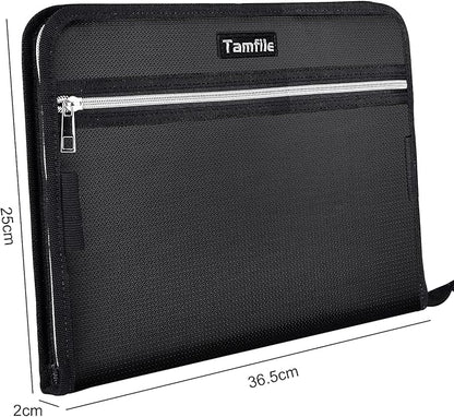 Fireproof Safe Accordion File Organizer Bag Folder,Waterproof Expanding Filing Folder with 14 Pockets, A4 Letter Size, Document Organizer Holder and Color Labels /2 Zipper (Black 14.3" x 9.8")