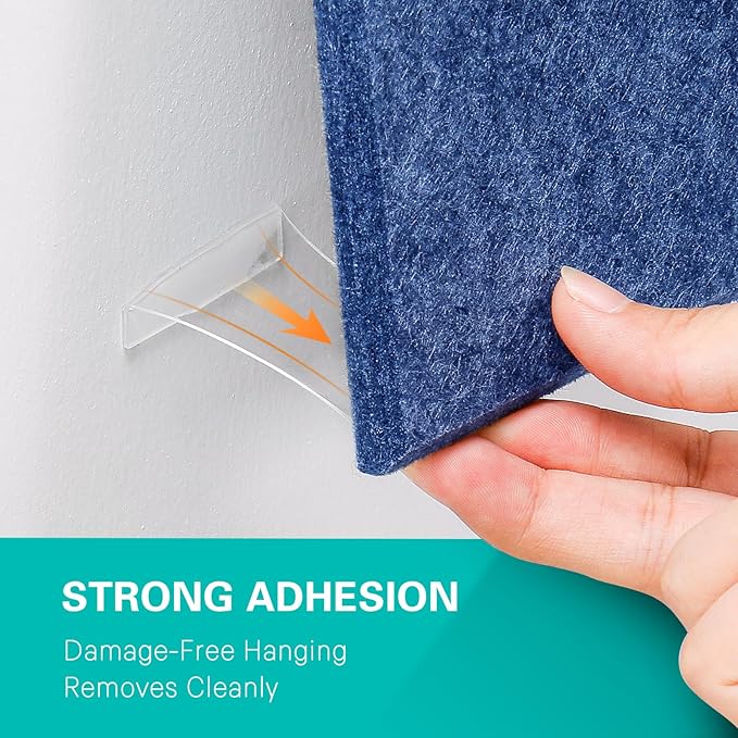 Large Cork Board, 12 Pack Felt Wall Tiles with Safe Removable Adhesive, Bulletin Board for Office, Pin Tack Corkboard for Quilting Design & Dart Wall Protector 48" x 36" - Blue