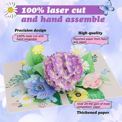 3D Hydrangea Flowers Pop Up Card for Teacher Appreciation Gift, Birthday, Thank You, Congratulations, Suitable for Mom, Daughter, Wife