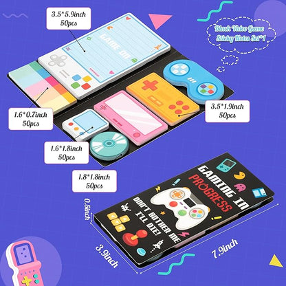 B1ykin Sticky Notes Set - Cartoon Theme Cute Self-Stick Notes Pad Teacher Appreciation Gifts， Self-Adhesive Writing Memo Pages Sticky to Do Notepad for Kids Employee School Office (Black Video Game)