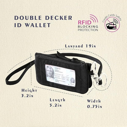 WONDERFUL FLOWER Card Holder, RFID Blocking, ID Holder with Lanyard for Men and Women, Dual Pockets, Badge Holder, Lanyard Wallet, Fabric Keychain ID Pouch, Black