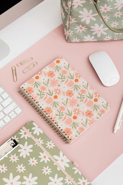 Steel Mill & Co Cute Mini Spiral Notebook, 8.25" x 6.25" Journal with Durable Hardcover and 160 Lined Pages, Star Floral, Blush
