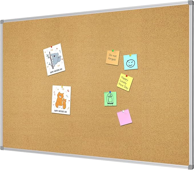 Large 60" x 36" Large Cork Board Bulletin Board, Framed CorkBoard, Wall-Mounted Notice Message Pin Board, Silver Aluminium Framed