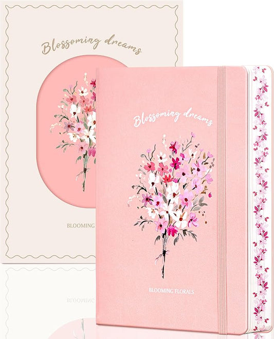 Lined Journal Notebook for Women 320 Pages Thick Floral Diary A5 Aesthetic Hardcover Journaling Notebooks for Writing with Gift Box, 5.7 x 8.3 In, Pink