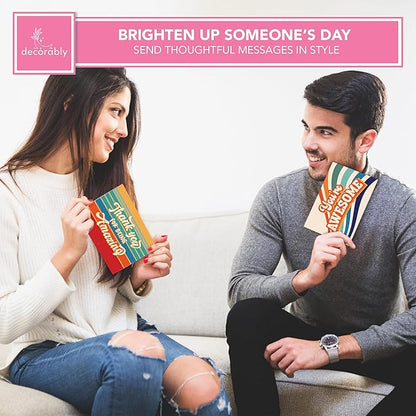 Decorably 24 Pack 6x4in Assorted Thank You Cards with Envelopes & Stickers, 24 Vibrant Designs Thank You Cards Variety Pack, Blank Inside - Birthday, School Events