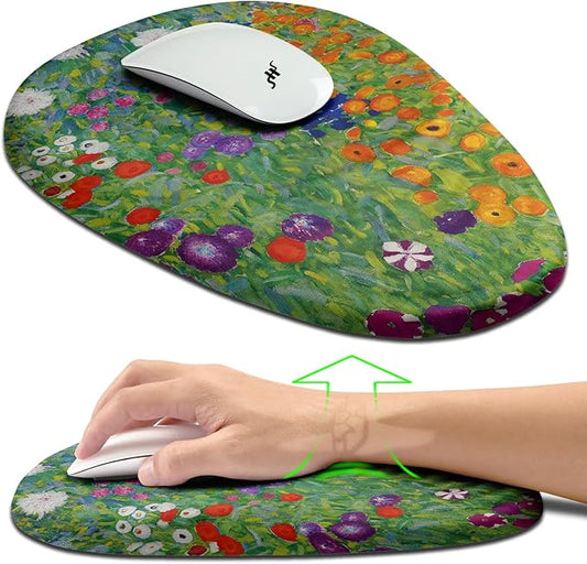 Hokafenle Ergonomic Mouse Pad Wrist Support, Terraced Slope Carpal Tunnel Wrist Pad for Mouse with Unibody Memory Foam, Wrist Rest Pain Relief Mousepad (Garden Farm, 11.8x7.9 in)