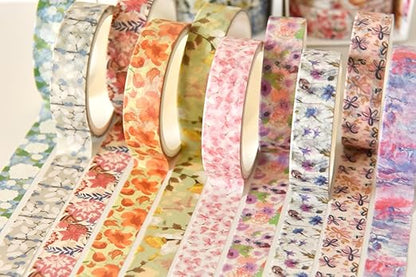 YUBX Flowers Washi Tape Set 30 Rolls Floral Patterns Decorative Skinny Slim Masking Tapes for Arts, DIY Crafts, Journals, Planners, Scrapbook, Wrapping (Blossoms Flourish)