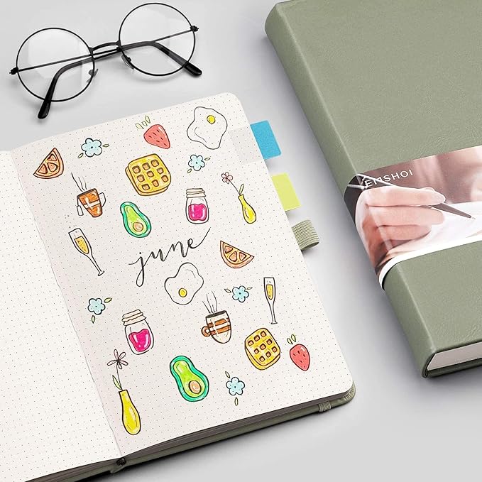 EMSHOI Dotted Notebook - 256 Pages A5 Dotted Grid Journal Notebook,120gsm Thick Paper,16 Perforated Pages, Smooth PU Leather, Inner Pocket,5.75'' × 8.38''-Green