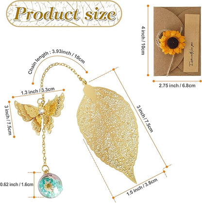 Bookmark with Gift Card,Golden Leaf Book Mark, Rose Flower Craft Gift Card Envelope, Gift for Family, Friend, Kid, Book Lovers sunflbw
