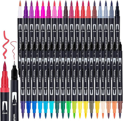 Dual Brush Marker Pens, 36 Colors Art Markers with Fine and Brush Tip Coloring Markers for Adults, Marker for Journaling Calligraphy Drawing Sketching Doodling Illustrating