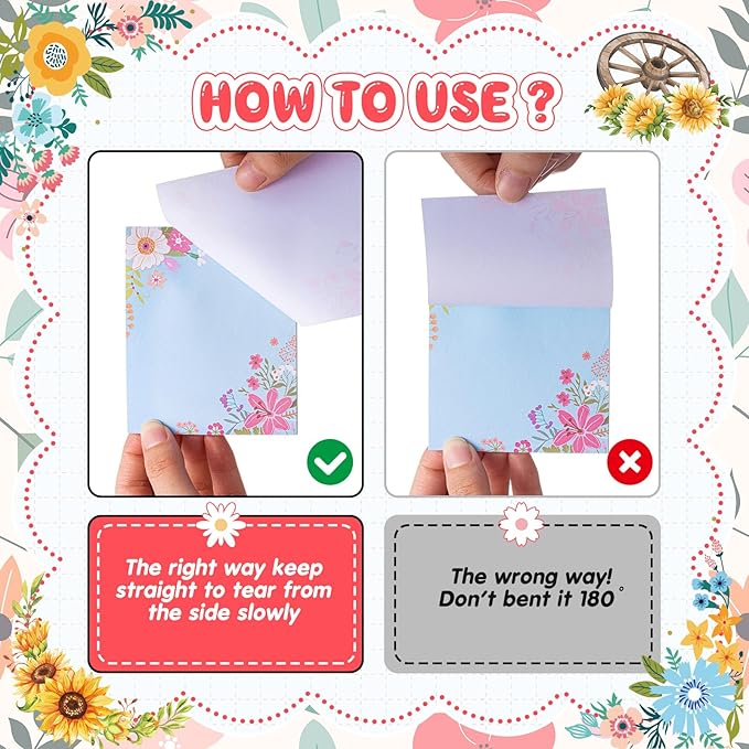 Sabary 9 Pads Sticky Notes 3.15 x 3.94 Inches Cute Self Sticky Note Pads Colored Adhesive Notepad for Memo Reminder Journal Studying Office Home Gift (Flower)
