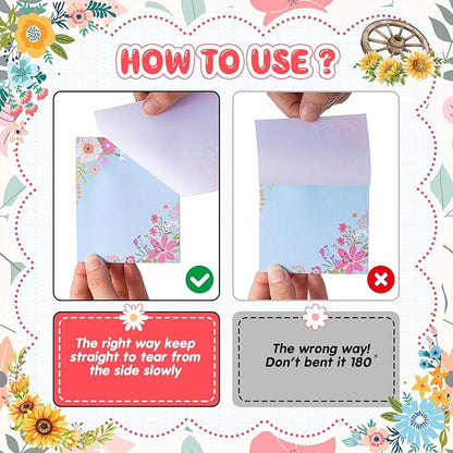 Sabary 9 Pads Sticky Notes 3.15 x 3.94 Inches Cute Self Sticky Note Pads Colored Adhesive Notepad for Memo Reminder Journal Studying Office Home Gift (Flower)