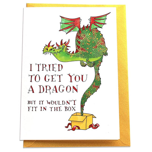 I Tried to Get You a Dragon Handmade Greeting Card, Fairy Tale Birthday, Funny Unique Dragon Magical Bday Gift for Boy, Girl, Fantasy Lover