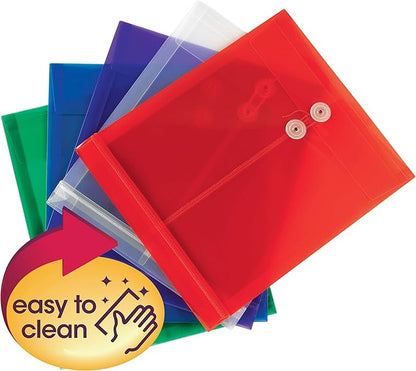 Smead Poly Envelope, 1-1/4" Expansion, String-Tie Closure, Top Load, Letter Size, Assorted Colors, 5 per Pack (89501)