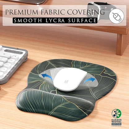 MROCO Ergonomic Mouse Pad with Gel Wrist Rest, Comfortable Mousepad with Smooth Wrist Support Surface and Non-Slip PU Base for Pain Relief, Computer, Laptop, Office & Home, 9.4 x 8.1 in, Green Leaves