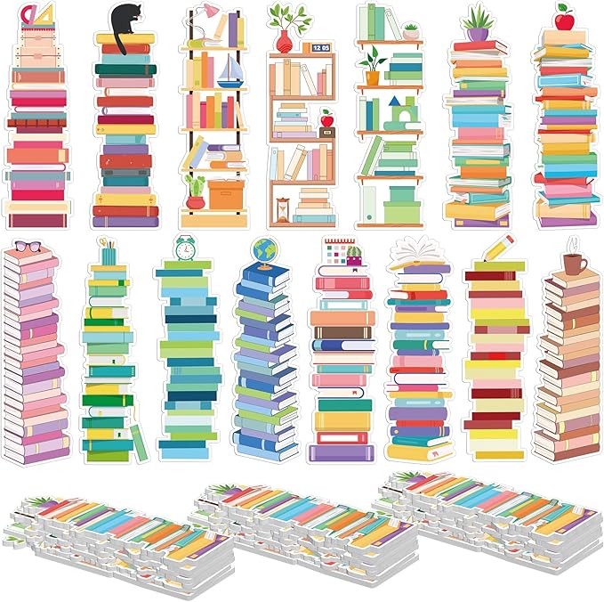 150 Pcs Book Tracker Bookmarks Bulk 6.3 x 1.97 Inch Bookshelf Design Bookmarks Paper Book Tracking Bookmark Double Sided Reading Page Markers for Book Lovers Students School (Book)