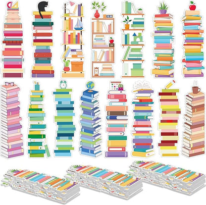 150 Pcs Book Tracker Bookmarks Bulk 6.3 x 1.97 Inch Bookshelf Design Bookmarks Paper Book Tracking Bookmark Double Sided Reading Page Markers for Book Lovers Students School (Book)
