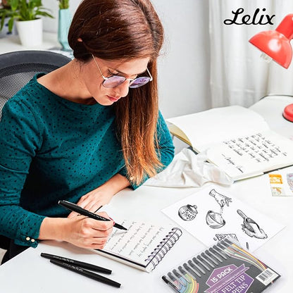 Lelix Felt Tip Pens, 30 Black Pens, 0.7mm Medium Point Felt Pens, Felt Tip Markers Pens for Journaling, Writing, Note Taking, Planner, Perfect for Art Office and School Supplies
