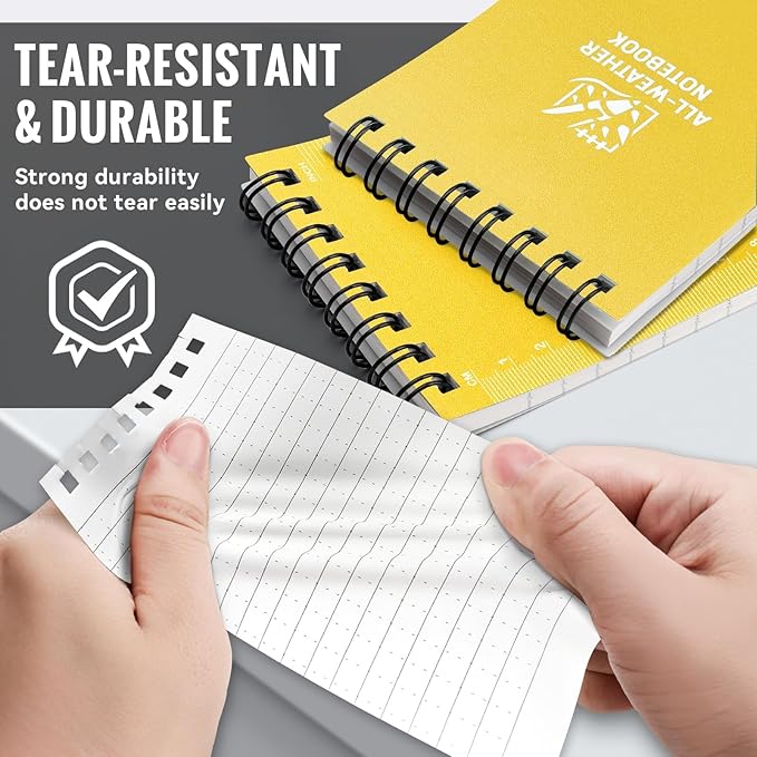POPYOLA 1 Pack Waterproof Pocket Notebook, 3x5 Pocket Notepad, All Weather Mini Spiral Notepad, Write in the Rain Police Notepad with 100 Squared Pages for Outdoor Home Office School, Yellow