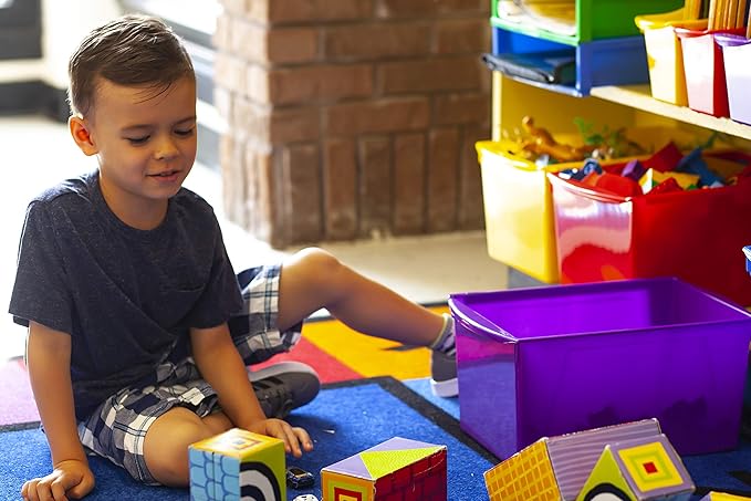 Storex Extra-Large Book Bin, Interlocking Plastic Organizer for Home, Office and Classroom, Yellow, 1-Pack (71132A06C)