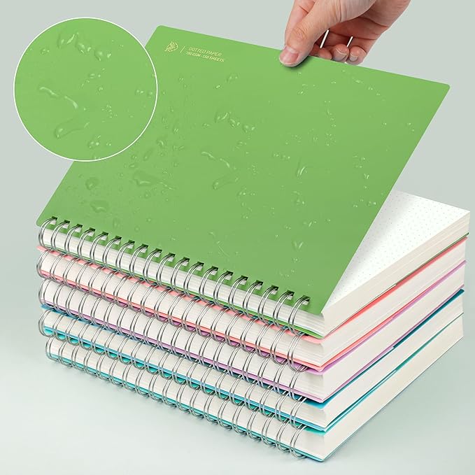 EMSHOI A5 Spiral Notebook Bullet Dotted Journal, Small 5.7" X 8.22", 300 Pages/150 Sheets, 100gsm Dot Grid Paper, Waterproof Hardcover, for Office School Women Men Work Writing Notes-Green