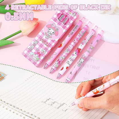 Cute School Supplies Anime Stationery Gift Set Includs Gel Pens, Journal Notebook, 50 Stickers, Pencil Case, Kawaii Stationery Set, Back to School Gift(Pink)