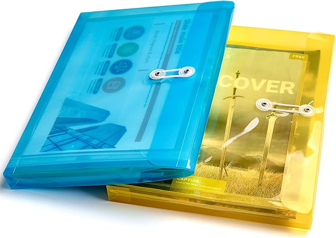 Plastic Letter Size Envelopes with Button & String Tie Closure, 1-1/6" Expansion, Side Load, Clear Poly Reusable File Folders Project Paper Documents Organizer for Office School & Home