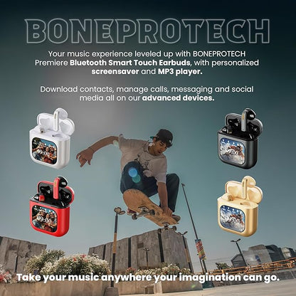 Bluetooth Smart Touch Earbuds, Customizable Screen Saver, MP3 Player, Control Social Media, Calls, messeging, ENC Noise Reduction, Built-in mic, Advanced V5.3 Technologies (Black)