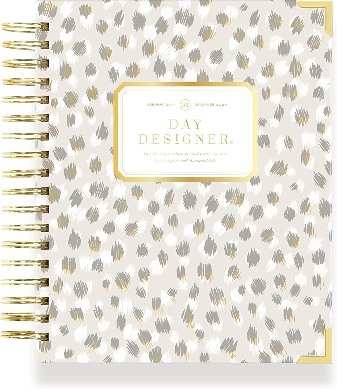 Day Designer 2025 Daily Planner – Premium Planner for Stylish Organization. Combines Monthly Calendar, Hourly Schedule, To-Do List, Gratitude, Goal Setting, Inspirational Quotes, Stickers & More. Elegant laminated Cover with Gold Accents (Chic)