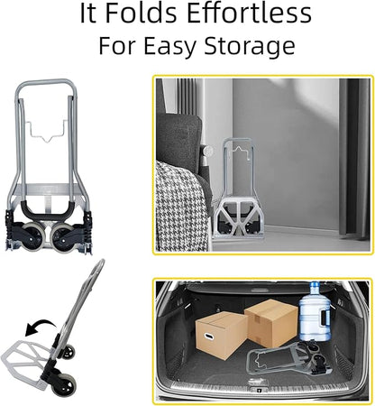 Folding Hand Truck, 165lbs Load Luggage Cart with Silent Wheel, Light Weight Portable Folding Dolly Multi-fuctional Foldable Hand Cart Heavy Duty Utility Cart for Home Office & Travel Use