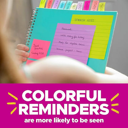 Post-it Super Sticky Lined Notes, 3 Sticky Note Pads, 4 x 6 in., School Supplies for Students, Ideal for Textbooks, Notebooks, Walls and Vertical Surfaces, Supernova Neons Collection