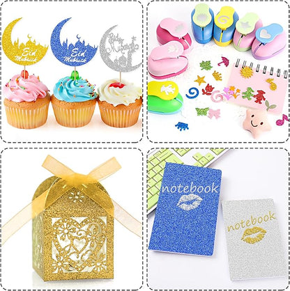 24 Sheets Blue Glitter Cardstock Paper, A4 Premium Sparkly Paper for Scrapbook, DIY Projects, Party Decoration, Gift Box Wrapping 250GSM/92lb