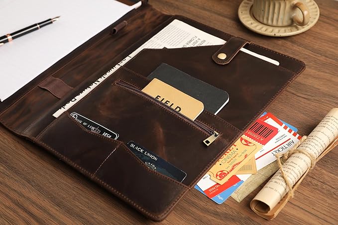 Personalized Leather Portfolio for Lefty, Engraved Leather Notepad Portfolio Binder, Custom Leather Legal Pad Padfolio, Christmas Gift for Him/Her (Notepad, Khaki-Custom)