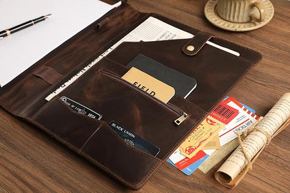 Personalized Leather Portfolio for Lefty, Engraved Leather Notepad Portfolio Binder, Custom Leather Legal Pad Padfolio, Christmas Gift for Him/Her (Notepad, Khaki-Custom)