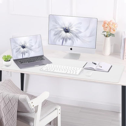 Leather Desk pad Protector, Large Desk mat with Natural Cork & PU Leather,Mouse pad,Non-Slip Office Desk Mat,Waterproof Desk Writing Pad for Office and Home (47in*17in, Ivory White)