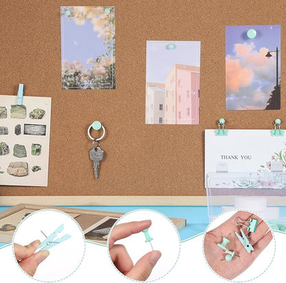 BESARME 200 Pieces Push Pins Set, 5 Types Green Thumb Tacks Cute Decorative Push Pins for Wall Cork Board Bulletin Boards with Storage Box