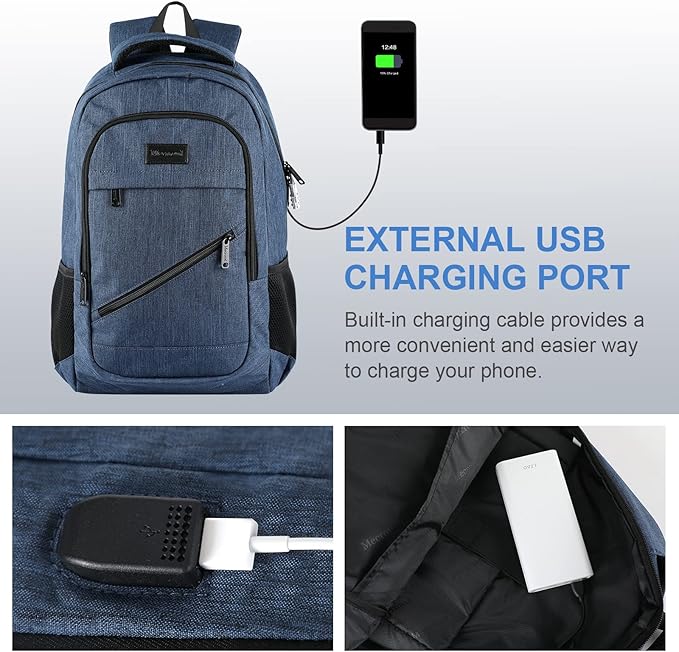 Laptop Backpack for Men, Anti Theft Backpack with USB Charging Port, 15.6 Inch Backpack for School Travel Work Business (Blue)