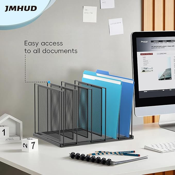 Inclined Desktop File Sorter, 5-Section Vertical File Folder, Mail Sorter Organizer for file holders, Metal File Organizer, Desktop File Folder Organizer for Office Classroom, Black 2 PACK