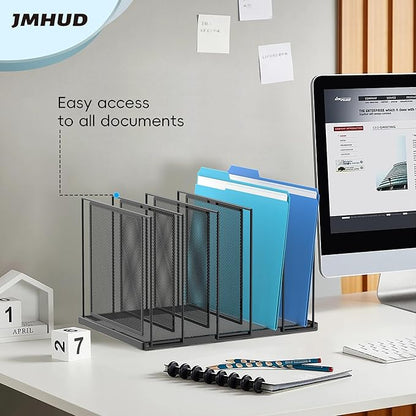 Inclined Desktop File Sorter, 5-Section Vertical File Folder, Mail Sorter Organizer for file holders, Metal File Organizer, Desktop File Folder Organizer for Office Classroom, Black