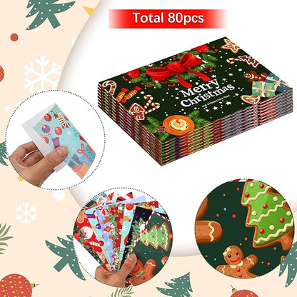 Junkin 80 Pack Christmas Cards Merry Christmas Greeting Cards Christmas Tree Snowman Santa Claus Postcards for Christmas Xmas Holiday Wishes Party Favors, 4 x 6 Inch