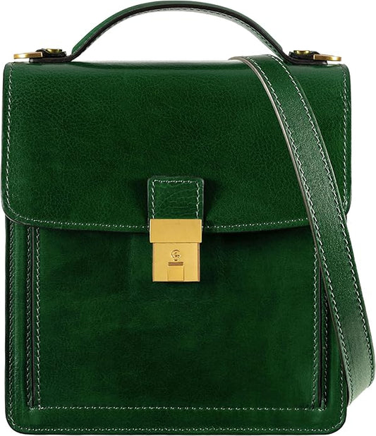 Time Resistance Small Leather Briefcase for Men - Crossbody Bag - Italian Leather Messenger Bag - Gift Box Included