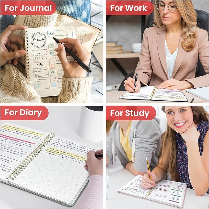 Dotted Spiral Journal Notebook for Women & Men, 140 Pages, Bullet Dotted Notebook for Journaling & Note Taking, Journals for Writing, A5(6"x8") - Pink