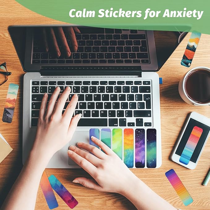 72 Pieces Anxiety Sensory Stickers with Storage Box - Calming Stickers for ADHD - 2 Textured Surface Adhesives - Sensory Strips for Office & Classroom Desk Relieve Adult & Teen Stress